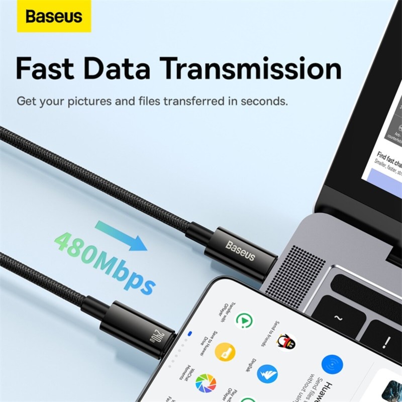 Baseus Tungsten Gold Data Cable 240W, Power Delivery 3.1, 480Mbps, Type-C to Type-C 3m Black (CAWJ040201)