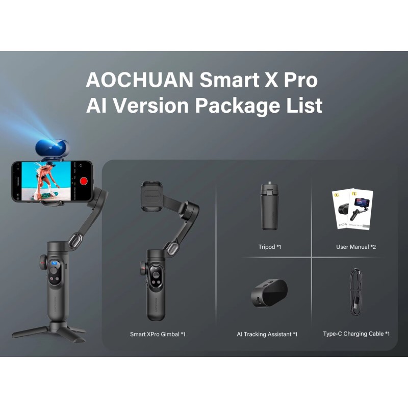 Стабілізатор стедікам 3-х осьовий Aochuan Professional Gimbal Stabilizer Smart X Pro + AI Black