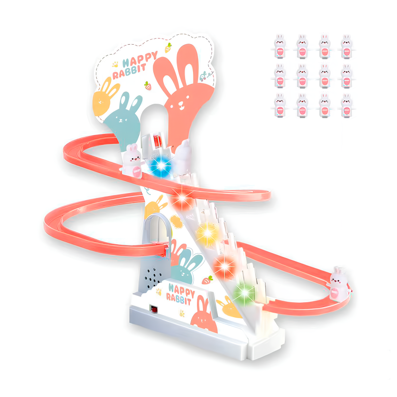 Interactive educational toy for children slide-track Set of funny rabbits with lifting mechanism 12 rabbits