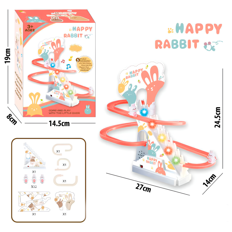 Interactive educational toy for children slide-track Set of funny rabbits with lifting mechanism 12 rabbits