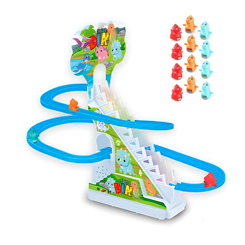 Interactive educational toy for children slide-track Set of funny dinosaurs with lifting mechanism 12 dinosaurs