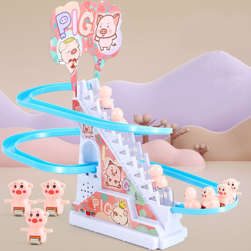 Interactive educational toy for children slide-track Set of cheerful pigs with lifting mechanism 12 pigs