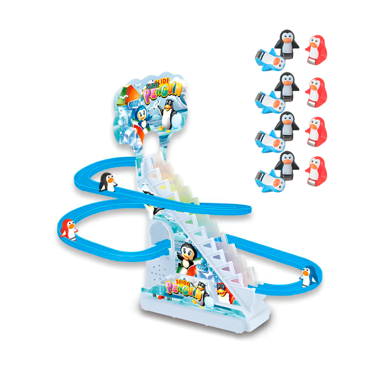 Interactive educational toy for children slide-track Set of funny penguins with lifting mechanism 12 penguins