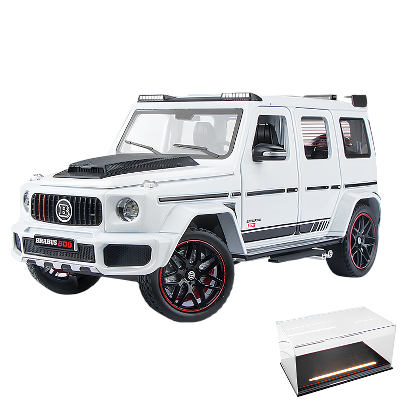 Коллекционная модель автомобиля Mercedes-Benz G63 Brabus 800 White 1:24 на пьедестале