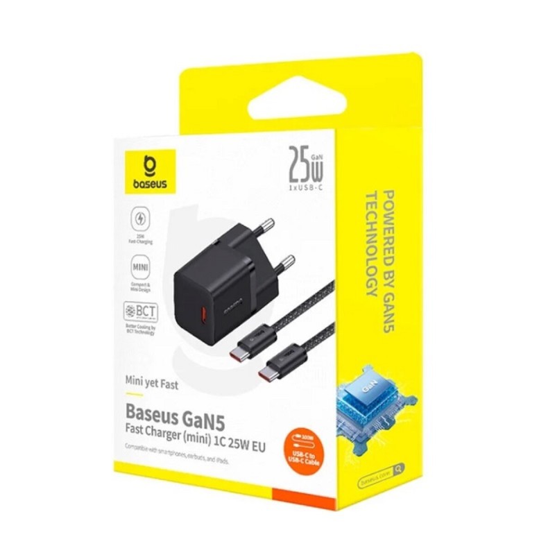 Сетевое зарядное устройство Baseus GaN5 Fast Charger Type-C 25W Black + кабель Type-C (P10110909113-01)