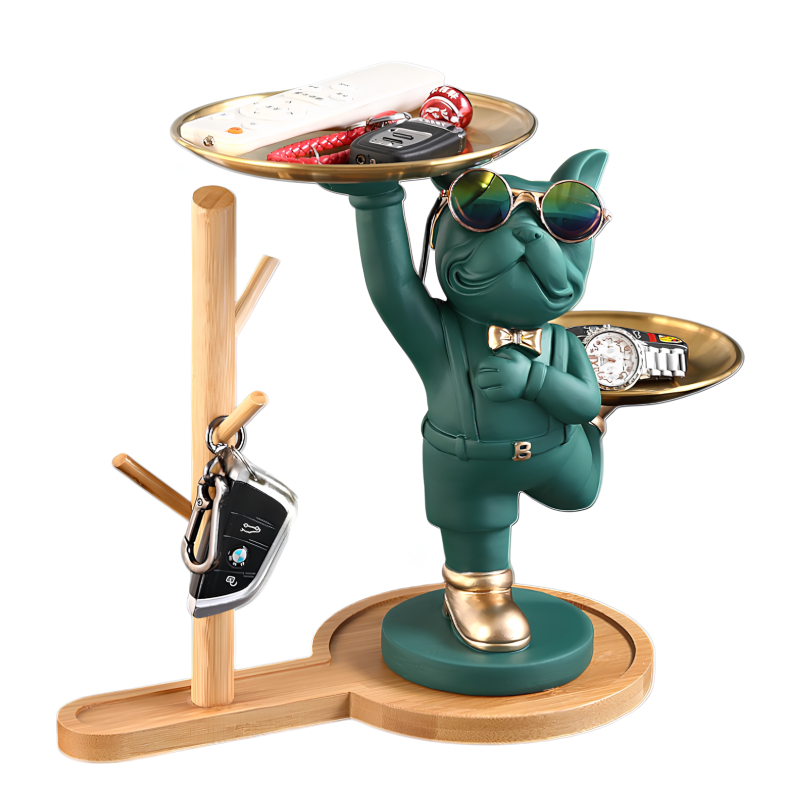 Ключниця органайзер для дрібниць Бульдог на підставці Зелена