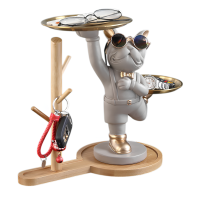 Ключница органайзер для мелочей Бульдог на подставке Светло-серая