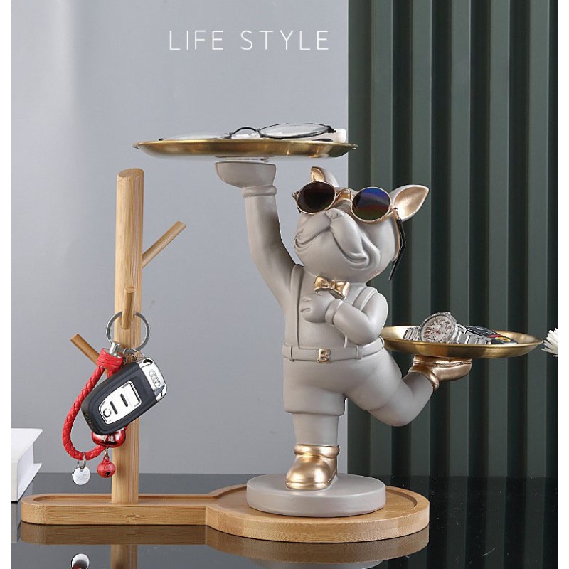 Ключниця органайзер для дрібниць Бульдог на підставці Світло-сіра