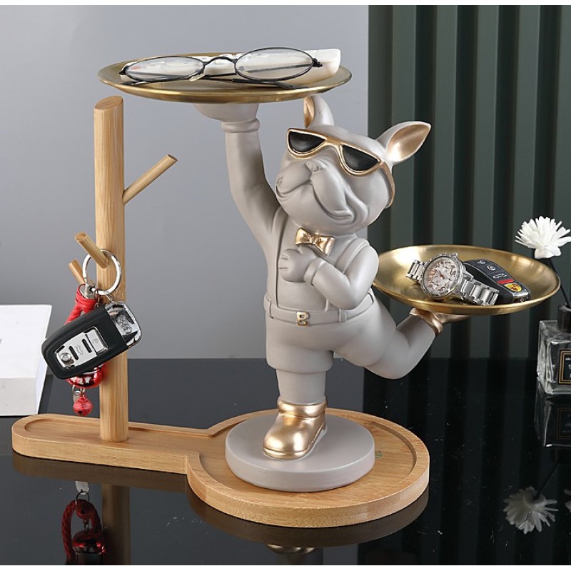 Ключниця органайзер для дрібниць Бульдог на підставці Світло-сіра