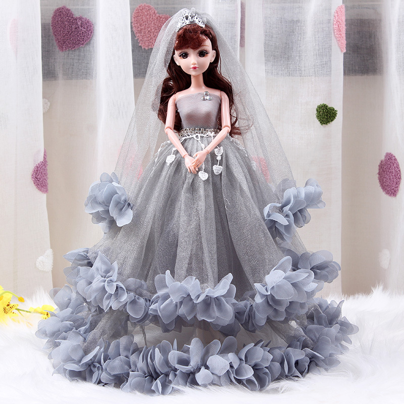 Barbie doll in a gray dress and gift box 45 cm