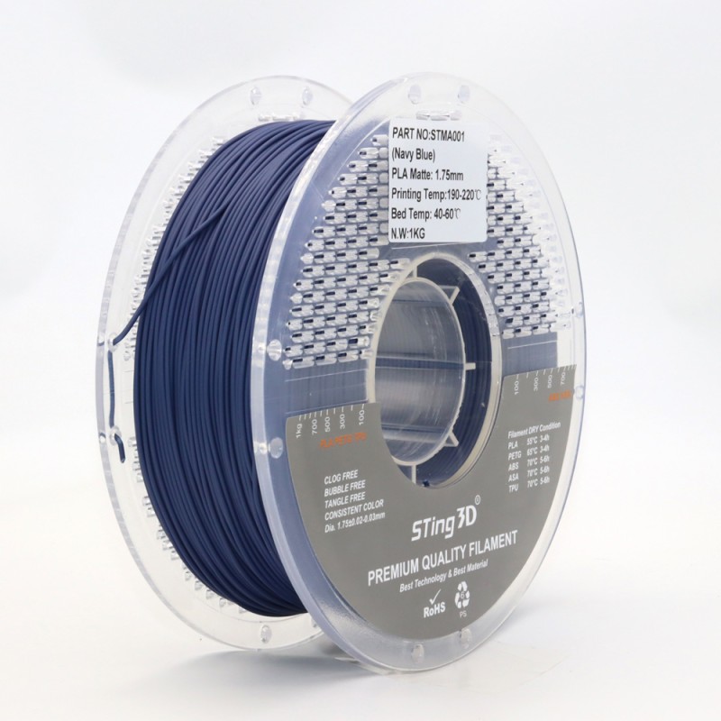 PLA Filament (plastic) for 3D printer STing3D Matte 1kg, 1.75mm, Dark Blue