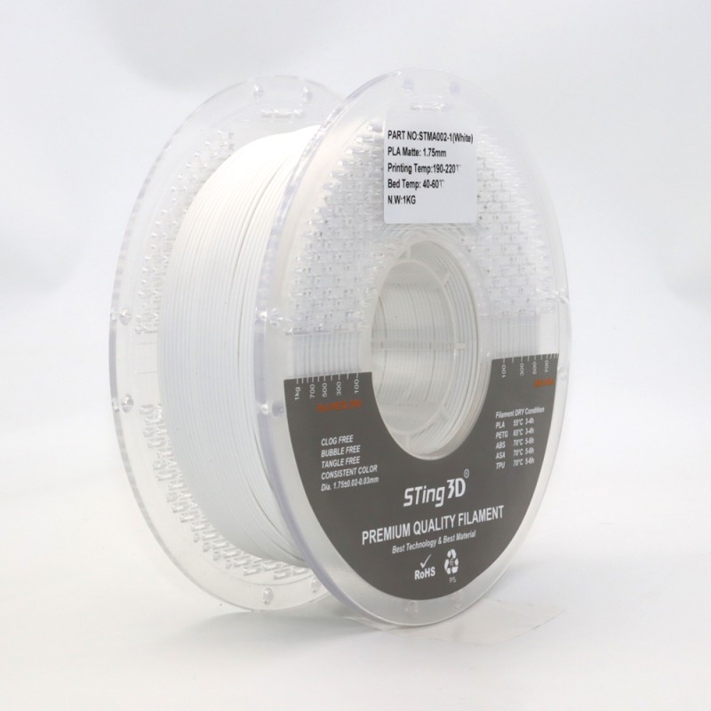PLA Filament (пластик) для 3D принтера STing3D Matte 1кг, 1.75мм, Белый
