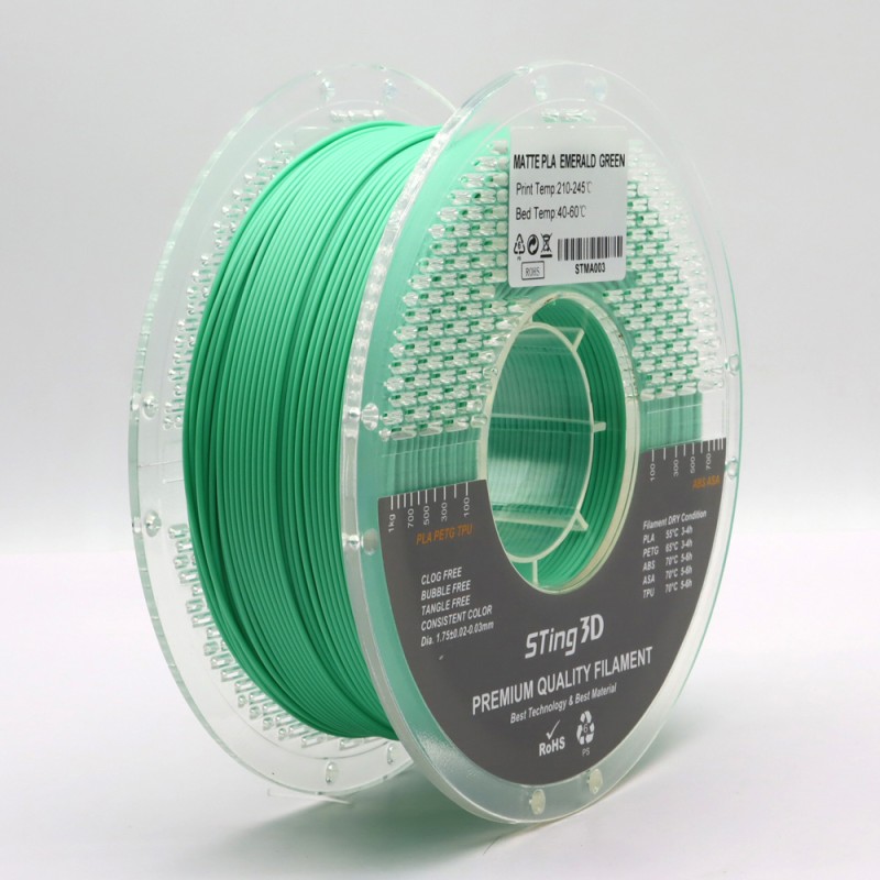 PLA Filament (plastic) for 3D printer STing3D Matte 1kg, 1.75mm, Emerald Green