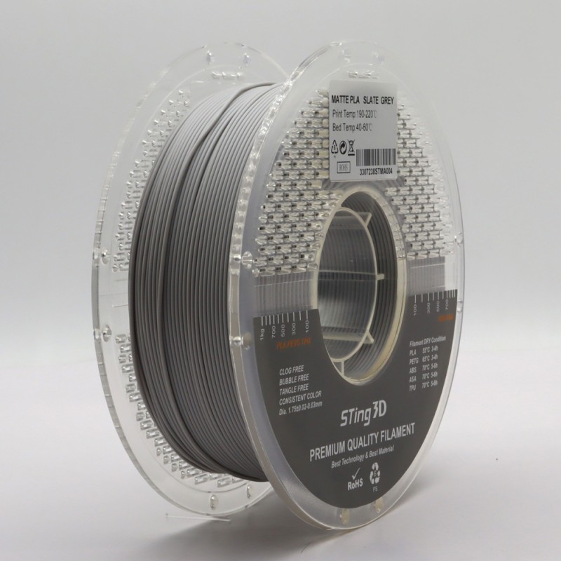 PLA Filament (plastic) for 3D printer STing3D Matte 1kg, 1.75mm, Slate Gray