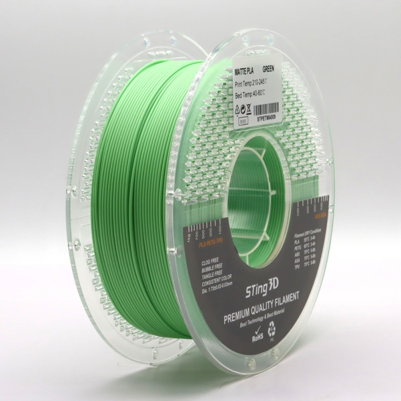 PLA Filament (пластик) для 3D принтера STing3D Matte 1кг, 1.75мм, Зеленый