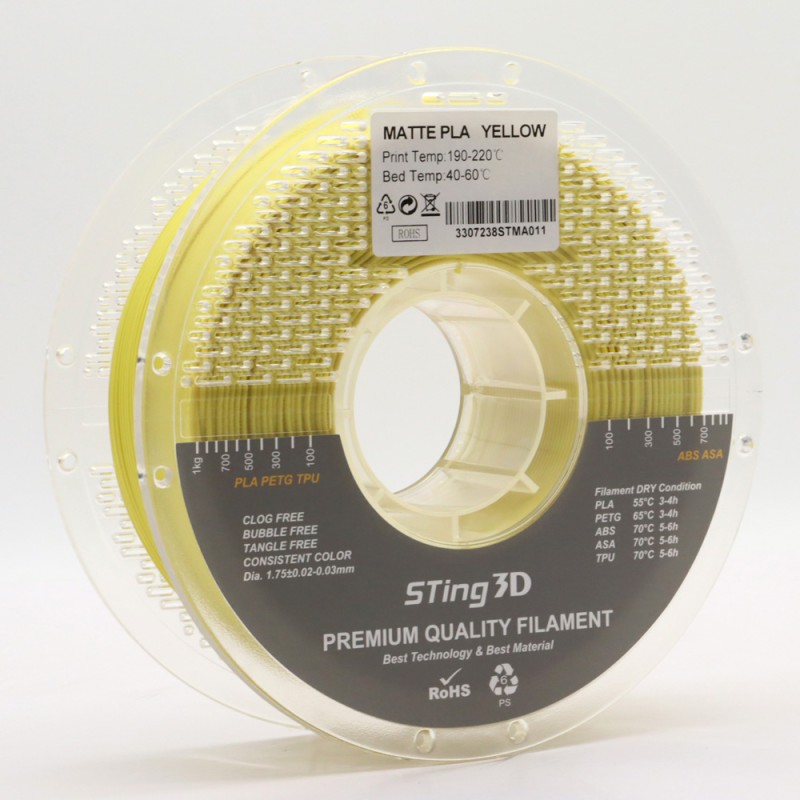 PLA Filament (пластик) для 3D принтера STing3D Matte 1кг, 1.75мм, Жовтий