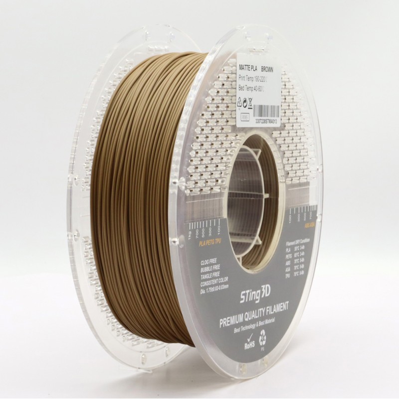 PLA Filament (plastic) for 3D printer STing3D Matte 1kg, 1.75mm, Brown