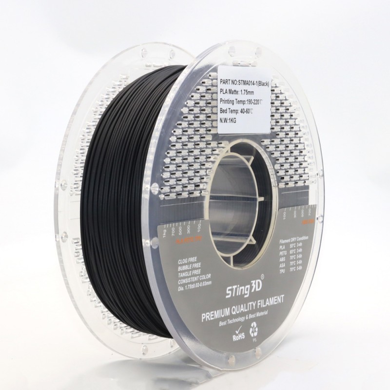 PLA Filament (пластик) для 3D принтера STing3D Matte 1кг, 1.75мм, Чорний