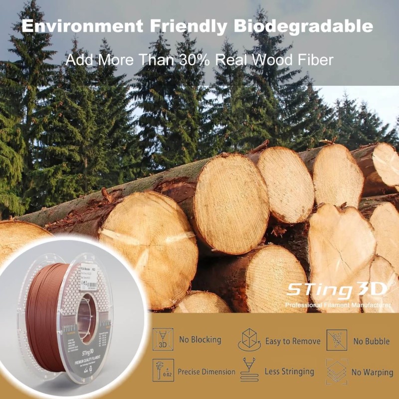 PLA Filament (пластик) для 3D принтера STing3D Wooden 1кг, 1.75мм, Натуральне дерево