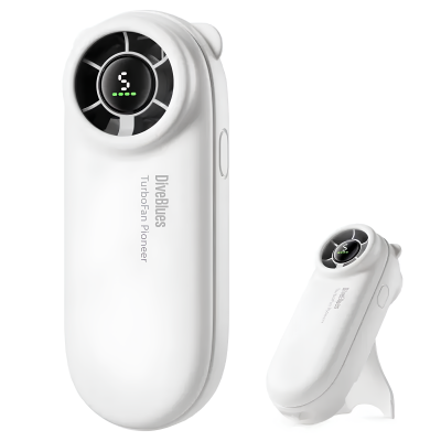 Powerful mini fan with battery and display Diveblues TurboBear White (D5041-WH)