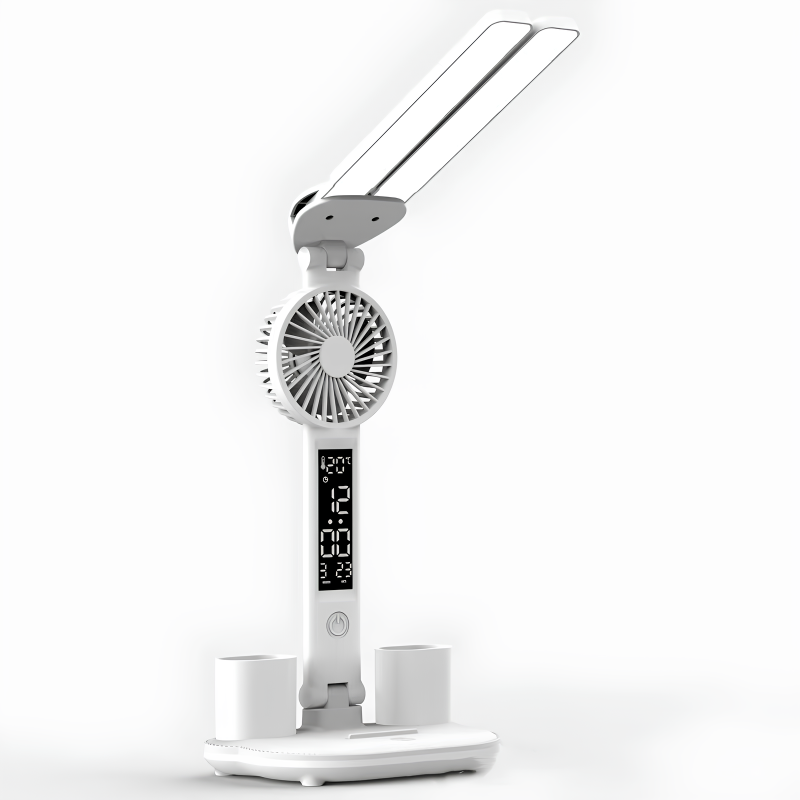 Yikang LED table lamp with clock, thermometer, fan and light color adjustment