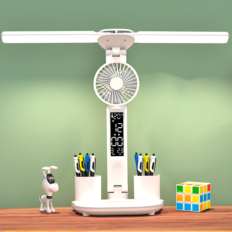 Yikang LED table lamp with clock, thermometer, fan and light color adjustment
