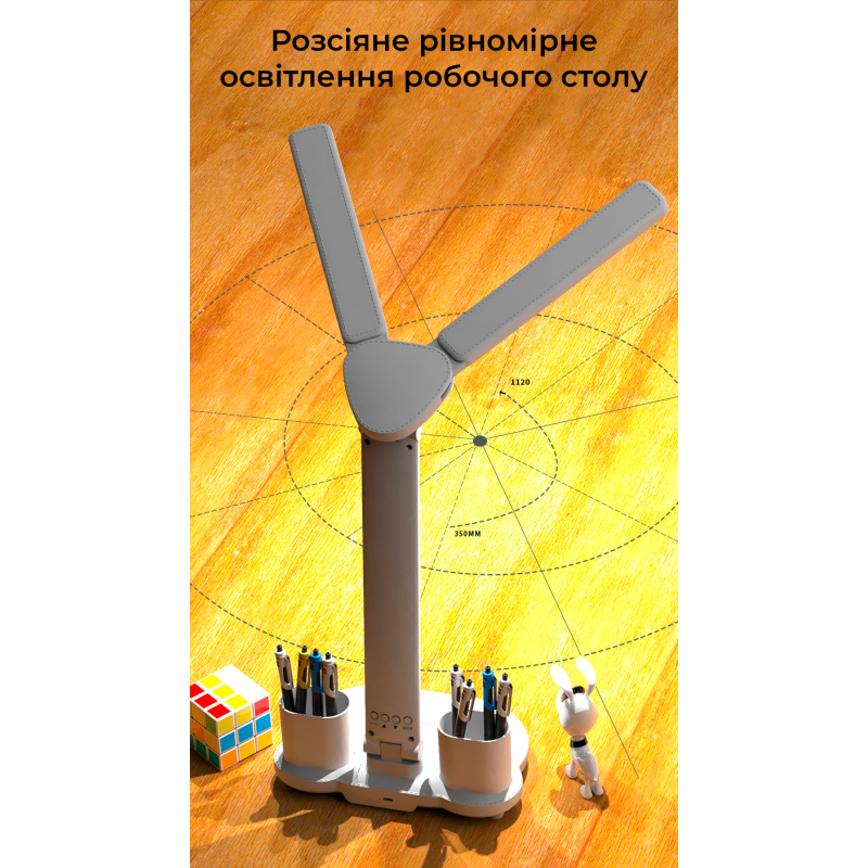 Yikang LED table lamp with clock, thermometer, fan and light color adjustment