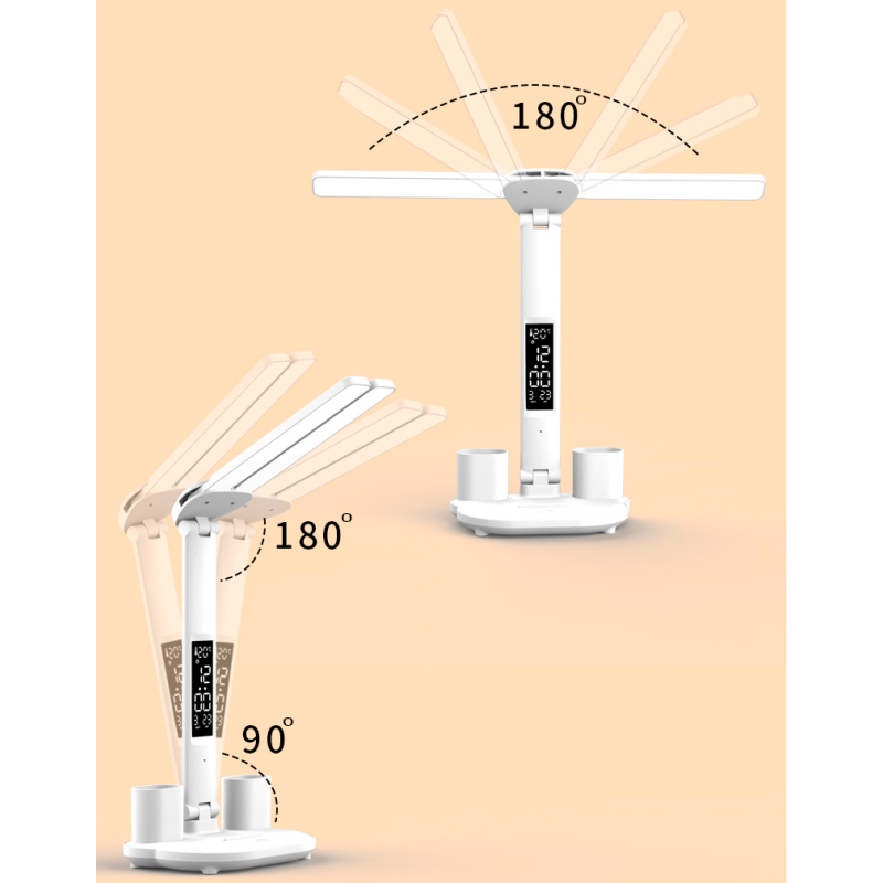 Yikang LED table lamp with clock, thermometer, fan and light color adjustment
