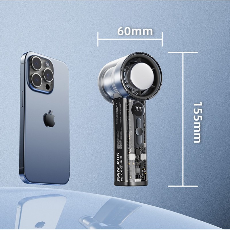 Вентилятор ручний з акумулятором та дисплеєм в прозорому корпусі OG High-Speed Cooling Fan X05 (з охолодженням) Чорний