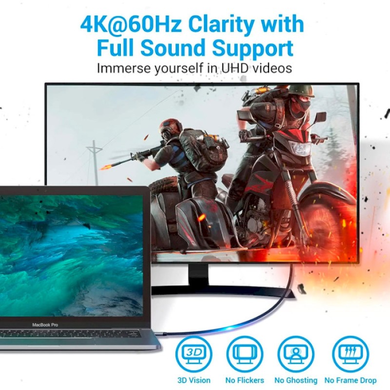 Vention USB-C to HDMI cable 1.5 m, 4K@60Hz, HDCP 2.2 (CRBBG)
