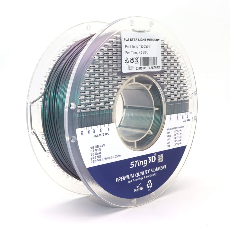 PLA Filament (пластик) для 3D принтера STing3D Starlight 1кг, 1.75мм, Mercury