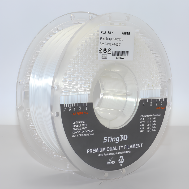 PLA Filament (пластик) для 3D принтера STing3D Silk 1кг, 1.75мм, Белый