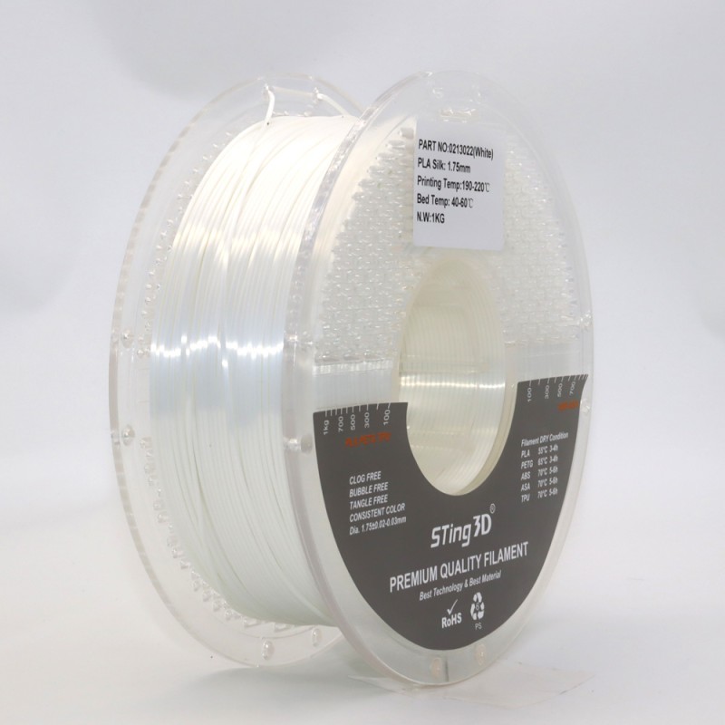 PLA Filament (пластик) для 3D принтера STing3D Silk 1кг, 1.75мм, Белый