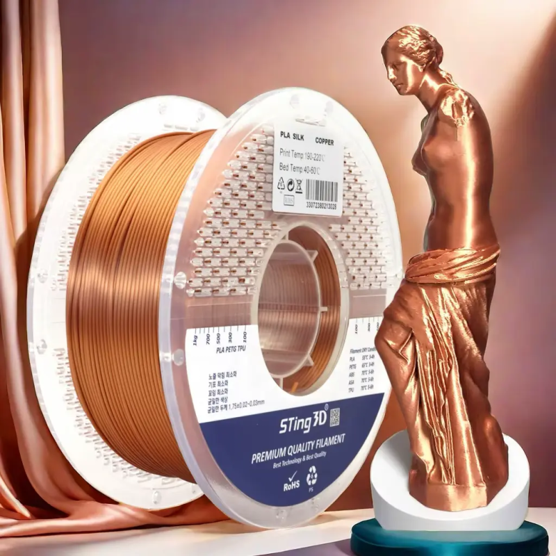 PLA Filament (пластик) для 3D принтера STing3D Silk 1кг, 1.75мм, Медный