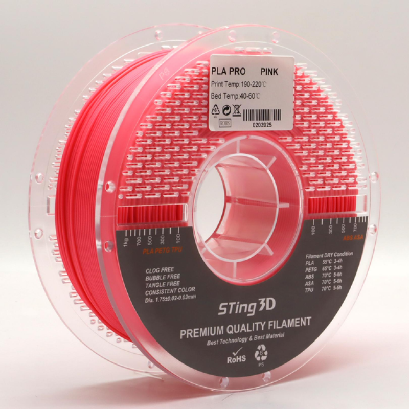 PLA Filament (пластик) для 3D принтера STing3D PLA PRO 1кг, 1.75мм, Рожевий