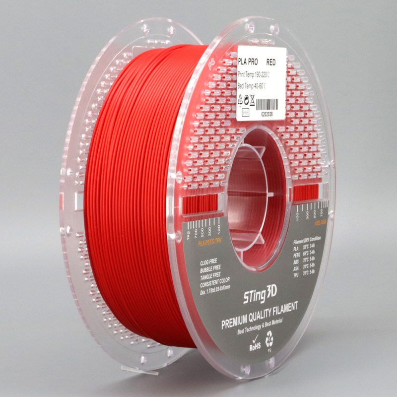 PLA Filament (пластик) для 3D принтера STing3D PLA PRO 1кг, 1.75мм, Красный