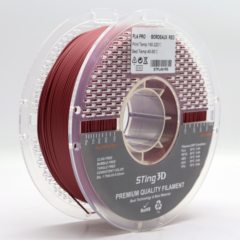 PLA Filament (plastic) for 3D printer STing3D PLA PRO 1kg, 1.75mm, Bordeaux Red
