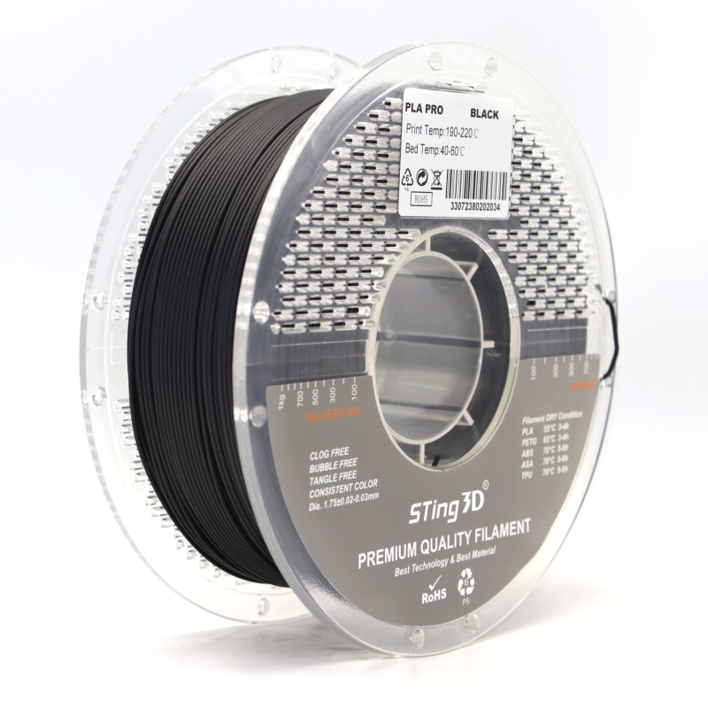 PLA Filament (пластик) для 3D принтера STing3D PLA PRO 1кг, 1.75мм, Черный