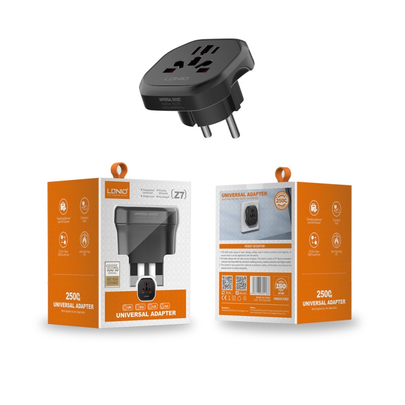 Network adapter LDNIO Z7 Universal conversion plug Black Network adapter LDNIO Z7 Universal conversion plug Black