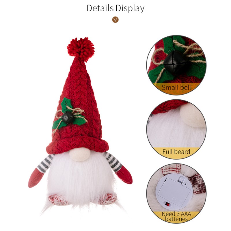 Фигурка новогодняя Гном с подсветкой под елку 28 см Серый