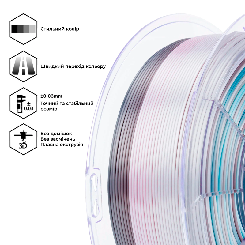 PLA Filament (пластик) для 3D принтера Ziro Gradient Silk PLA Lunar Bloom 1кг, 1.75мм