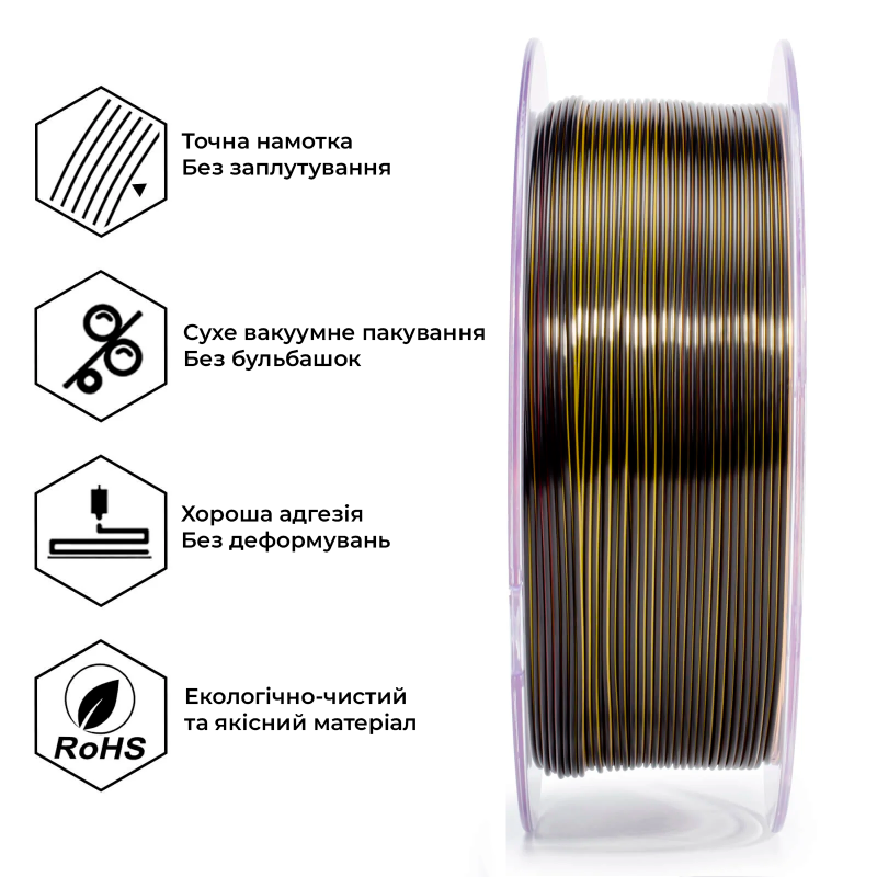 PLA Filament (пластик) для 3D принтера Ziro Tri-Color Silk PLA Steampunk 1кг, 1.75мм