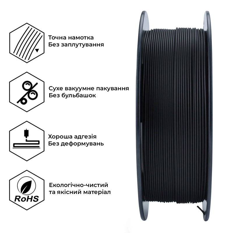 PLA Filament (пластик) для 3D принтера Ziro Matte Black 1кг, 1.75мм