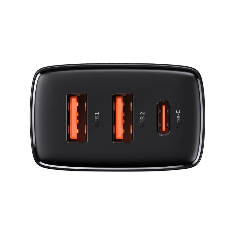 Baseus Compact Quick Charger 2xUSB-A+Type-C 30W EU Black