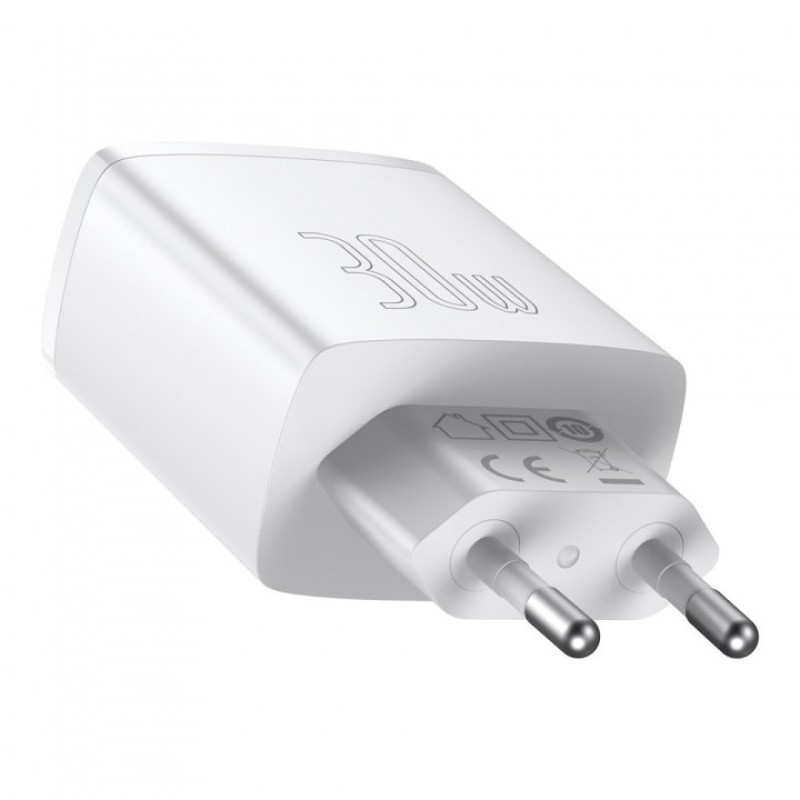 Baseus Compact Quick Charger 2xUSB-A+Type-C 30W EU White