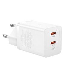 Мережевий зарядний пристрій Baseus Compact Quick Charger 2xType-C 30W EU White