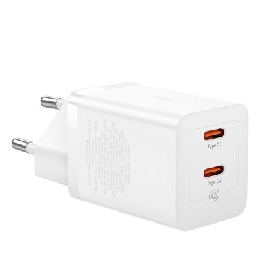 Baseus Compact Quick Charger 2xType-C 30W EU White
