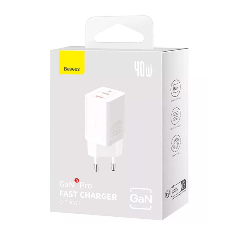 Baseus Compact Quick Charger 2xType-C 30W EU White