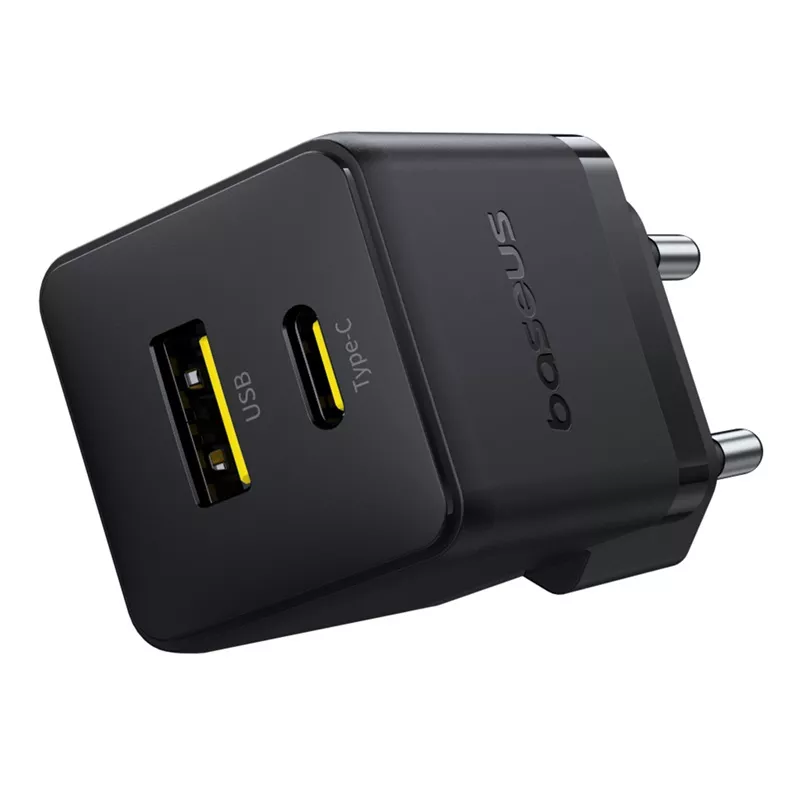 Сетевое зарядное устройство для Baseus Palm Fast Charger USB-C + USB-A 20W EU Cluster Black