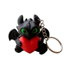 Toothless Keychain Toy with Red Heart (How to Train Your Dragon) Black